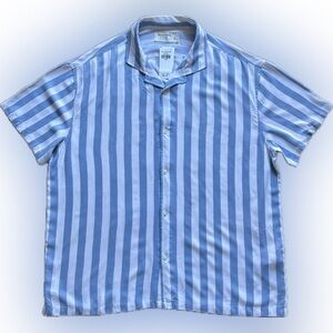 Mens Blue and White Thick-Striped Shirt